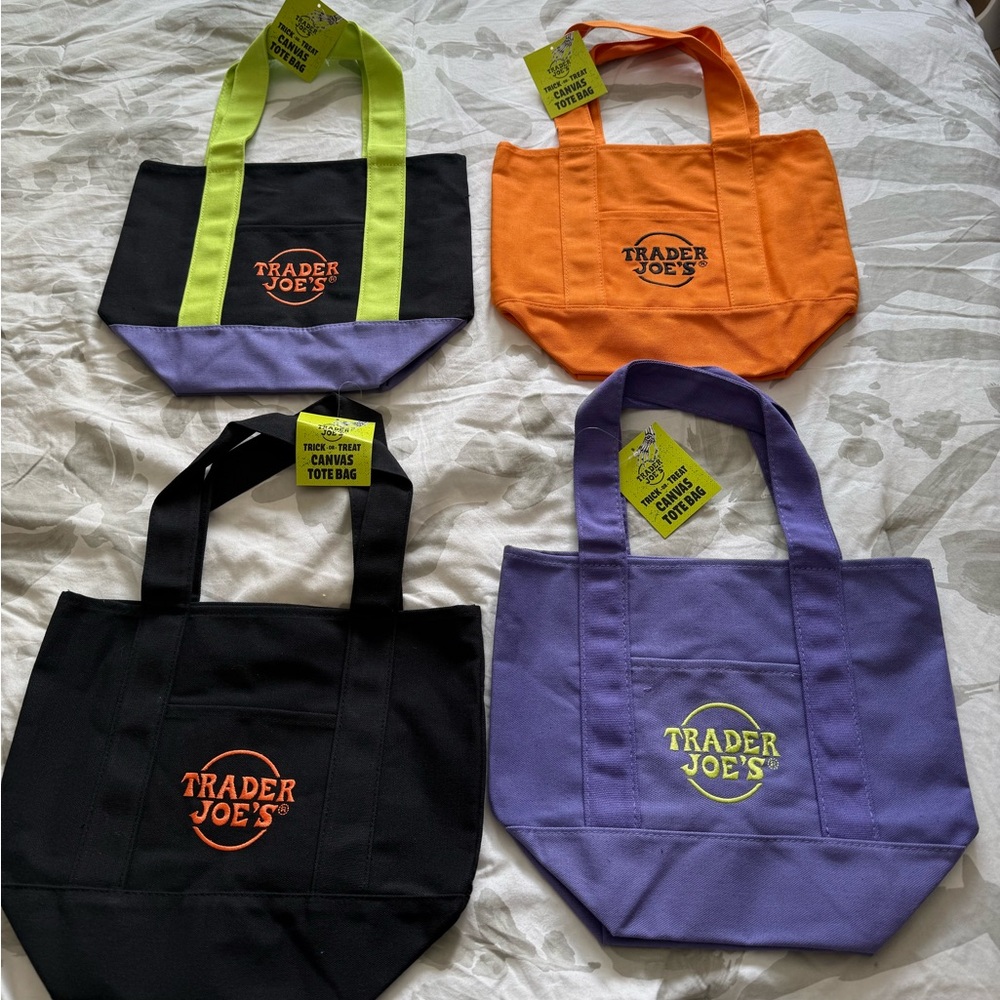 Trader Joe’s Fall totes Set- Black, Purple, Orange, Multi Color